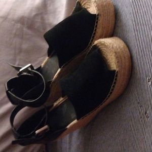 Women's black wedges by Marc Fischer size 8.5 Suede natural stitching